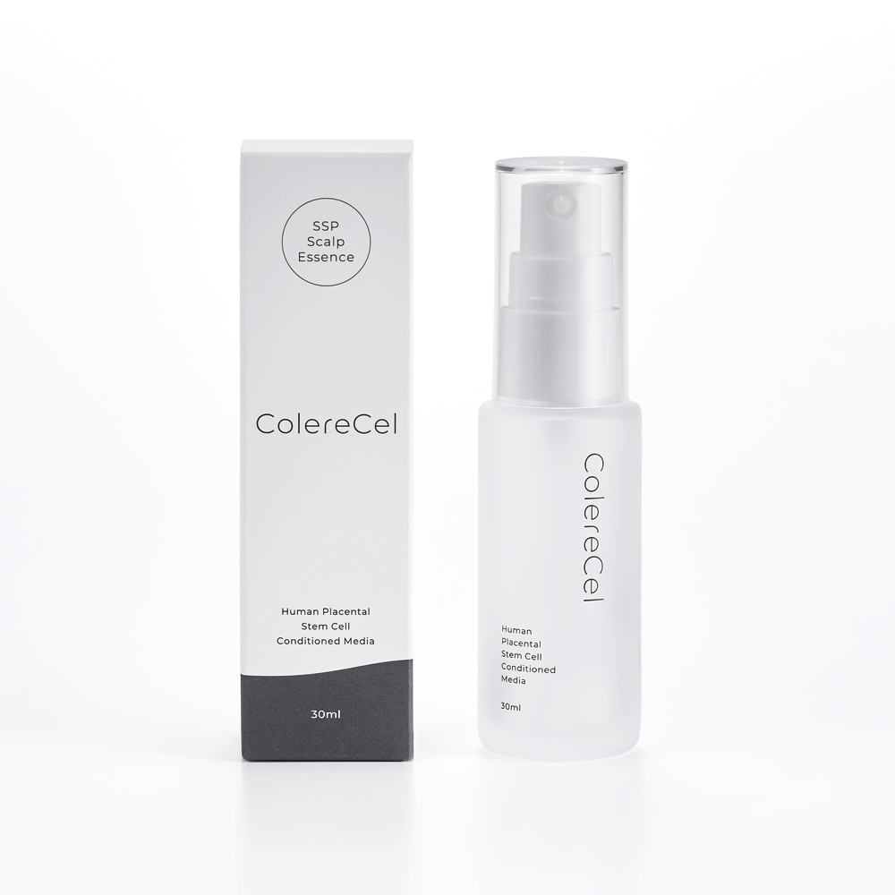 プラセンタ由来ヒト幹細胞培養液 頭皮用美容液 ColereCel コレルセル スカルプエッセンス 30ml ボトルとパッケージ